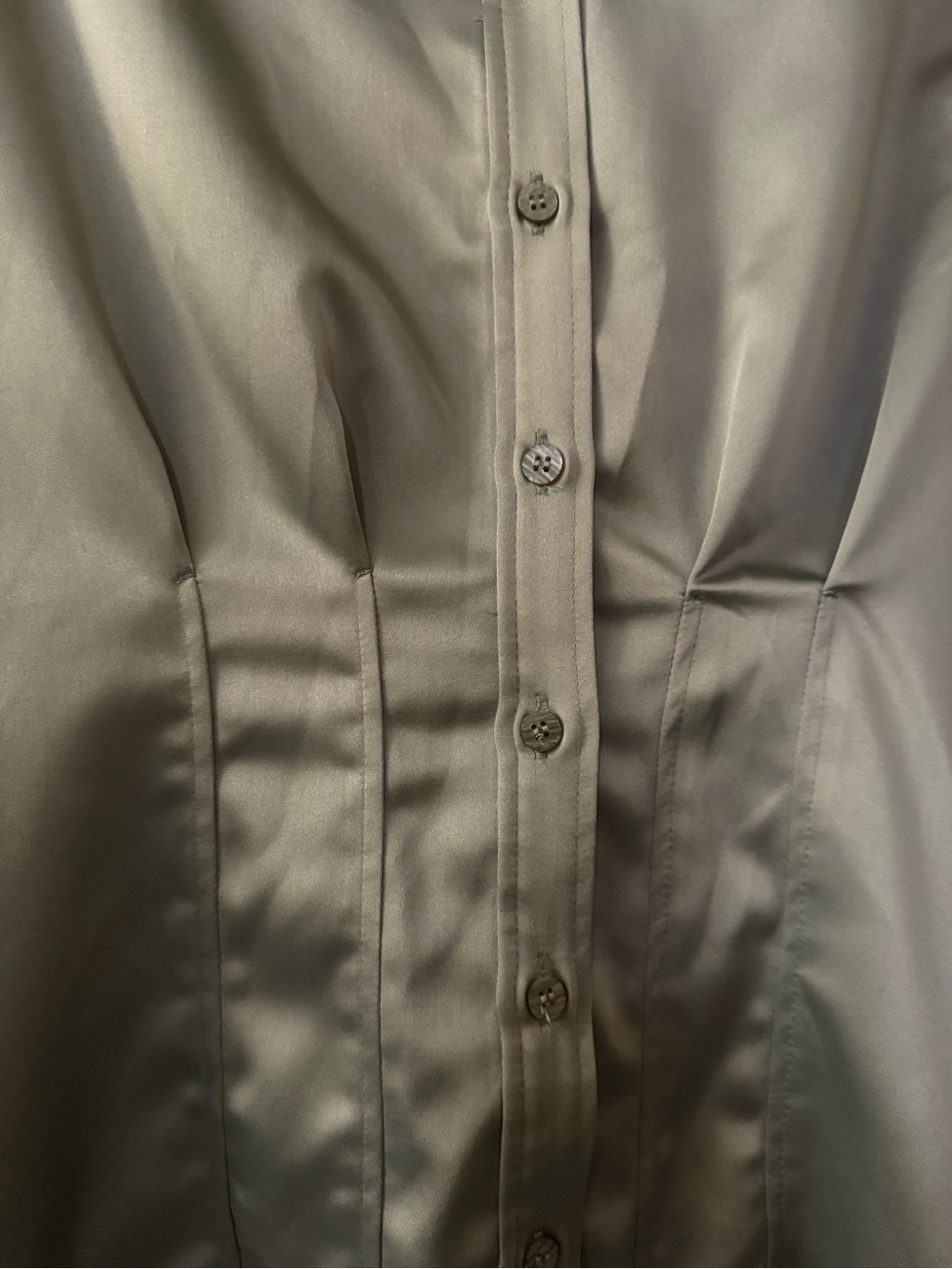 ZARA Y2K Sage Green Cinched Waist Long Sleeve Satin Button Front Blouse Size M - Picture 6 of 8